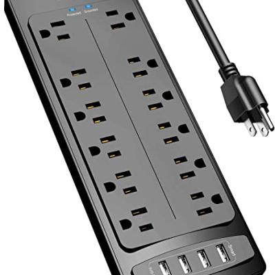 China Convenient Safety Power Strip, ALESTOR Surge Protector with 12 Outlets and 4 USB Ports, 6 Feet Extension Cord (1875W/15A), 2700 Joules, ETL Listed for sale