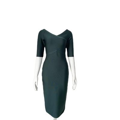 China high quality Anti-wrinkle short sleeve v-neck celebrity bodycon bandage dress tight cocktail party dresses dress for wedding club for sale