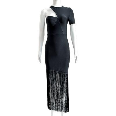 China Wholesale Anti-wrinkle European elastic tassels one shoulder women cocktail dress sexy tight party dress for wedding dinner club for sale