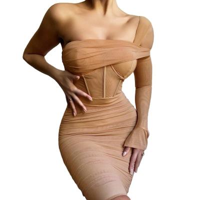 China high quality single sexy women cocktail dress women's anti-wrinkle gauze bandage tight evening dress for wedding party club host for sale