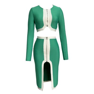 China High Quality Long Sleeve Knitting Women Breathable Top Coat Skirt Two Pcs Set Tight Bandage Skirt Set Evening Dress Set Sexy Wedding Party for sale