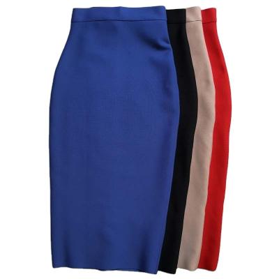 China 4Colors Breathable Bandage Skirts Wholesale Rayon Bandage Women Midi Bodycon Split Casual Skirt for sale