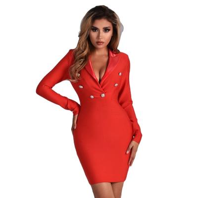 China Women Wedding Party Dresses Bandage Suits Long Sleeve Anti-Wrinkle V-Neck Lady Suit High Quality Dress Women's Tight Wedding Suit Dresses for sale