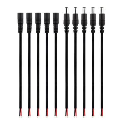 China Black DC Barrel Power Plug Pigtail Cable with 2.1mm X 5.5mm Male Female Jack Connector for sale