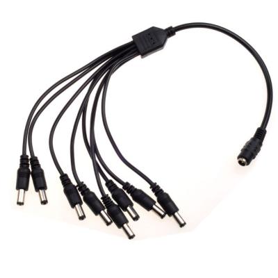 China 12v dc 8 Channel Power Cable Splitter 1 Female to 8 Male Black CCTV Security System Camera for sale