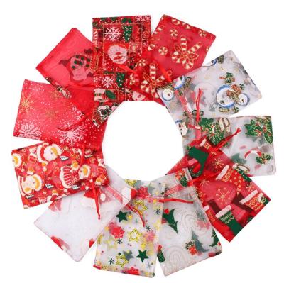 China Recyclable Christmas Gift Drawstring Custom Printed On Ribbon Organza Bags for sale