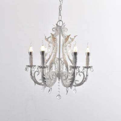 China Wholesale Hot Selling Handmade Crystal Chandelier Bedroom Iron Chandelier Antique White Lighting for sale