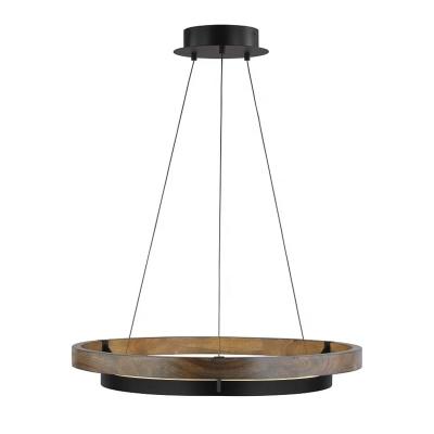 China New Design Industrial Decorative Simple Indoor Vintage Circle Ring Led Pendant Light Wooden Hanging Lamp for sale