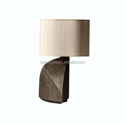 China New Geometric Farmhouse Irregular Shape Resin Table Lamp Fabric Desk Lamp for sale