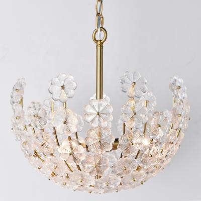 China Traditional Flower Shaped Pendant Lamp Glass Round Hanging Light For Bedroom for sale