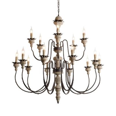 China 2 Layers Traditional Classic Fancy Decorative Large Wooden Chandelier Lights 15 Lights Chandelier Lighting For Lobby for sale