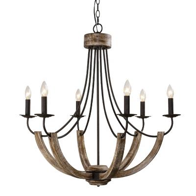 China New Design Traditional Vintage Wooden Chandelier Rustic Iron Home Lighting For Dining Room for sale