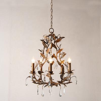 China Traditional Hot Antique Gold 5 Lights Vendor Crystal Chandelier For Bedroom for sale