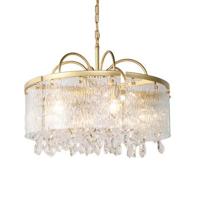 China Living Indoor Crystal Chandelier Decoration Golden Ilnes Water 6 Lights Romm LED Glass Hanging Lighting for sale