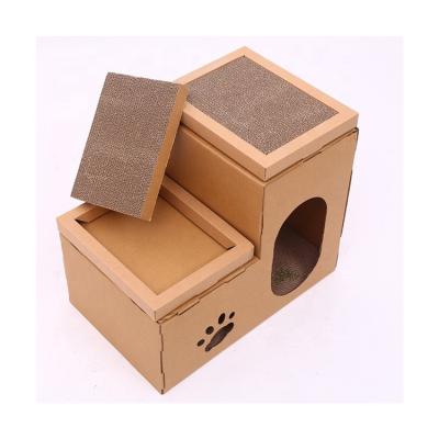 China 2021 Sustainable Premium New Design Customized Foldable Corrugated Cardboard Cat Scratcher Box, Eco-friendly Pet House for sale