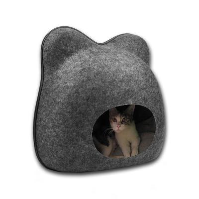 China New Design Sustainable Wholesale Platform Round Shape Wool Felt Cat Cave Pet Bed Washable Handcrafted Cat Litter Pot Box for sale