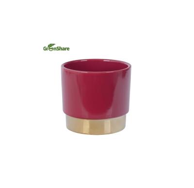 China Europe Ceramic Christmas Planters And Indoor Glazed Red Green Flower Pots for sale