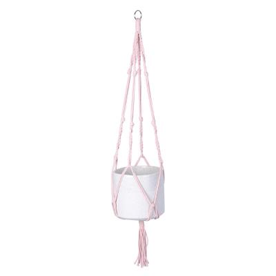 China Modern Handmade Indoor Cotton Rope Wall Hangers Macrame Planter Hanging Rack L80cm for sale