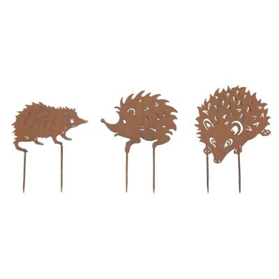 China Metal Rusty Hedgehog Garden Decoration Plant Stakes and Trellis for Climbing Plants Set 3 20x0.5x28cm for sale