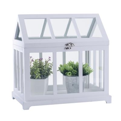 China Sustainable Style French Garden Balcony And Decor Indoor Wood Plant Mini Glass Greenhouse Set 2 for sale