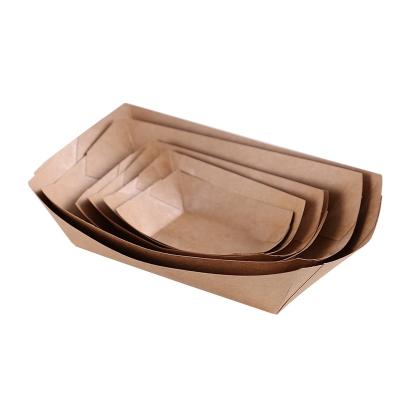 China Kraft paper food tray ,disposable kraft paper boat tray with PLA coating fast food paper tray zu verkaufen