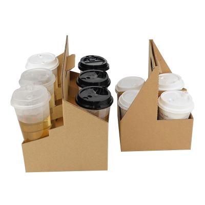 China KW Wholesale Price Stock Brown Paper Cup Holder Tea Coffee Cup Holder Disposable en venta