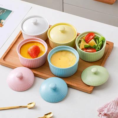 China Stocked 2023 Safe Cake Pudding Ceramic Creme Brulee Ramekins Bowls Ceramic Dessert Bowl With Lid For Restaurant Wedding for sale