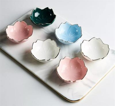 China Luxury Creative Japanese Sakura Ceramic Dish Cherry Blossom Cute Plate Sauce Dish Flower Bowl for Kitchen Sauce Vinegar Dishes for sale