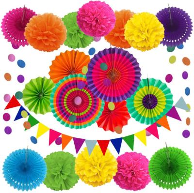 China Hanging Paper Fans Decorations Round Pattern Paper Garlands Decoration for Birthday Wedding Graduation Events for sale