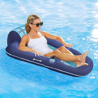 China Fashionable Extra Large Luxury Inflatable Pool Water Lounge Pool Float with Drink Cup Holder Headrest Backrest and Footrest for Summer Party for sale