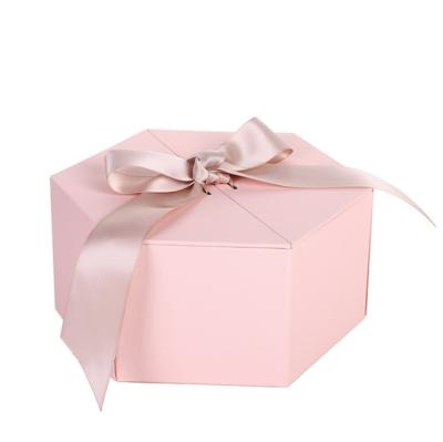 China Recycled materials store luxury pink hexagon shape gift paper mailer box chocoloate cardboard packaging box with custom logo for valentines day for sale