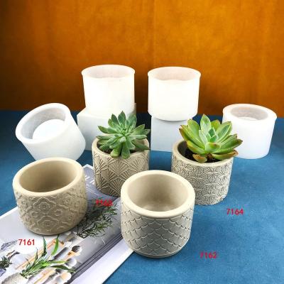 China New Sustainable Price Resin Flowerpot Molds With Pattern Vintage Style Planter Pots For Indoor Succulent Plants Or Concrete Flowers Silicone for sale