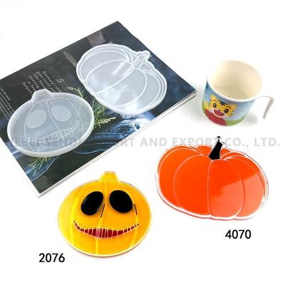 China Viable Fast Delivery Halloween Skeleton Jack Pumpkin DIY Resin Coaster Silicone Molds for sale