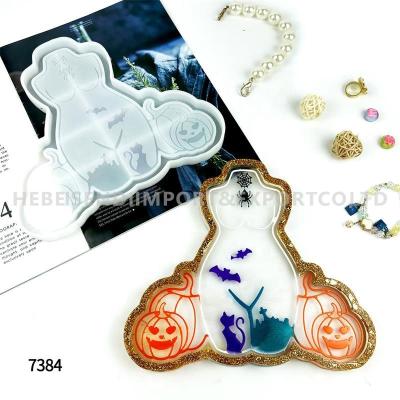 China Halloween Viable Body Cat Pumpkin Bats Silicone Tray Molds Large Resin Casting Ingot Molds For DIY Jewelry for sale