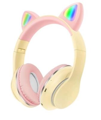 China New Style Wireless Headband BT 5.0 Stereo Cute Cat-ear Earbuds Music Headset Headphones With LED Light For Youth for sale