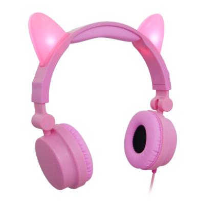 China Foldable Headphones Cat Ear Wired Gaming Headband LED Light Headsets For Kids for sale