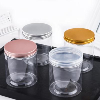 China Clear Cosmetic Butter Plastic PET Body Skin Care Smoothie Jar For Jam With Rose Gold Lid for sale