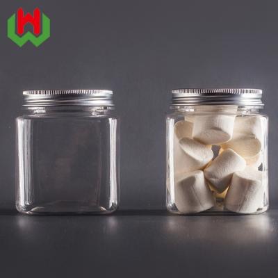 China Cookie Factory Wholesale 250ml Plastic Square Jar With Aluminum Screw Cap for sale