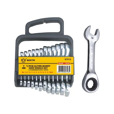 China Overall Heat Treatment High Strength Labor Saving and High Efficiency BESTIR Available Special 12 Pieces Set Ultra Short Ratchet Dual Function Wrenches for sale