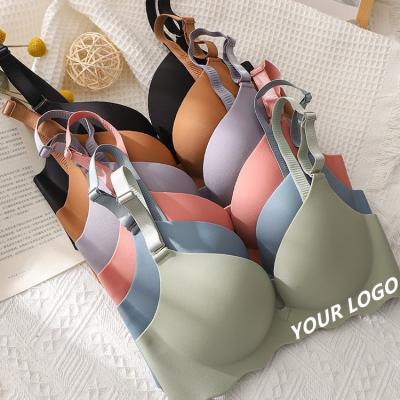 China Custom Letter Logo QUICK DRY 32 Waist Bra Soft Breathable Sexy Seamless Bralette Ladies Push Up Bra One Piece for sale