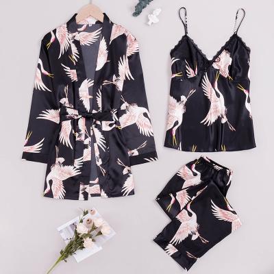 China Wholesale Luxury Casual Women's Three QUICK DRY 3 Piece Nightgowns Pajama Sets In 1 Long Robe Home Sleepwear Clothes for sale