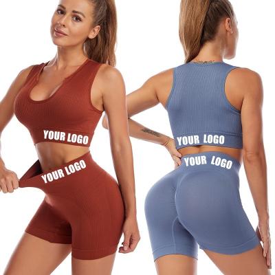 China High quality one-piece sports bra and shorts yoga wear women gather upper bra U back tube vest panties women fitness deep seamless crop set for sale