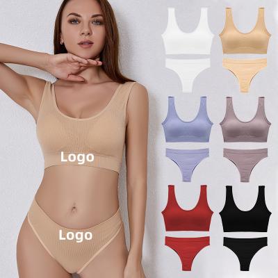 China QUICK DRY Custom Women Padded Bra And Panties Set Sexy Girl Fitness Cotton Bralette Seamless Sports Thongs Underwear for sale