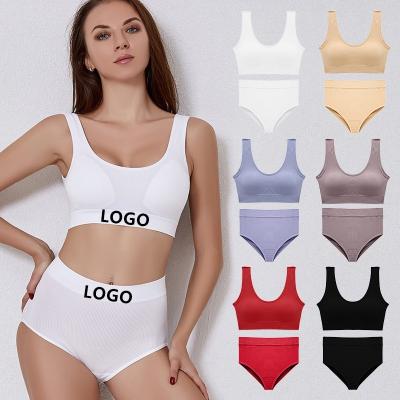 China Custom QUICK DRY Logo Letter Seamless Bra Tanks Female Brief Underwear Sport Top Women Bralette Cotton Bra Panties Teen Set for sale