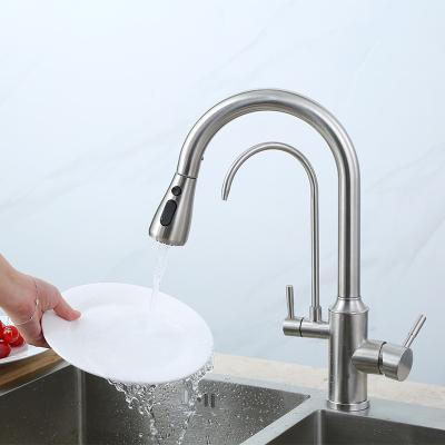 China Modern 304 Stainless Steel Kitchen Faucet Swan Neck Pull Out Kitchen Faucet for sale