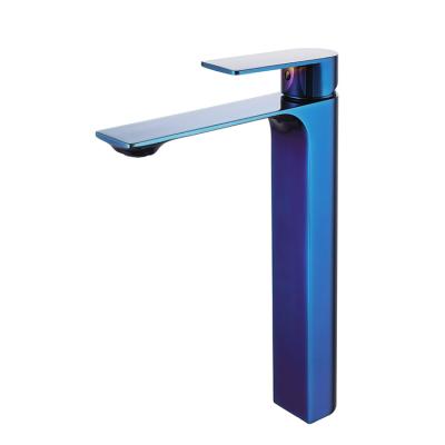 China Popular Bathroom Faucets High Value Colorful Glossy Emperor Blue Metered Extended Faucet Under Counter Basin for sale