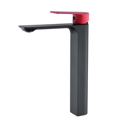 China High Value Metered Faucets Red Single Handle Taps One Hole Waterfall Mixer Sink Faucet Bathroom Face Basin Faucet Retro for sale