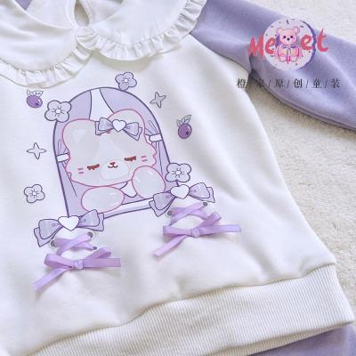 China New Original Listed Windproof Design Autumn And Winter Cute Cat Sleeve Long Pants Daily Girl Purple Suit for sale