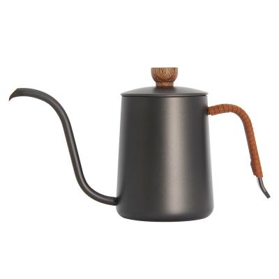 China 304 Modern Hot Selling 600ml Stainless Steel Coffee Tea Kettle Wooden Lid Pour Over Coffee Kettle Gooseneck Coffee Kettle for sale