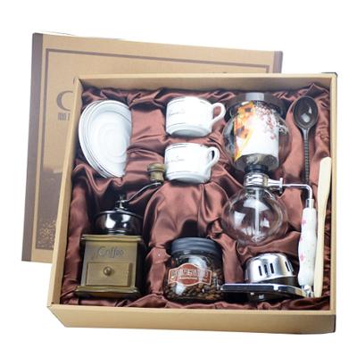 China Sustainable Hand Grind Coffee Set Gift Box Siphon Pot Grinder Coffee Mug Set Home Hand Brew Coffee Set With Ceramic Mugs for sale